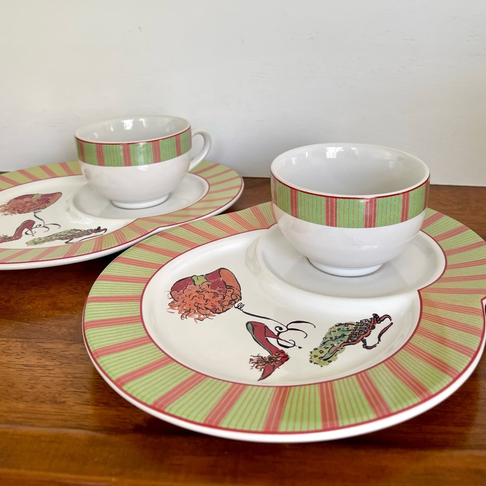 Rosanna Ceramic Snack Plates Set of TWO, Coffee Cup with Oval Underplate